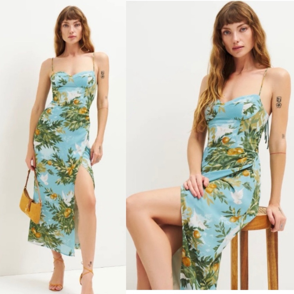 Reformation Kourtney Floral Print Blue Dress villa livia Rare find!